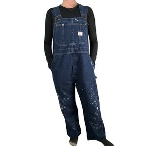 Vintage Big Mac dark denim carpenter paint spattered overalls. 40"